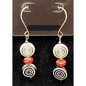 Handmade Concentric Circles White Black & Red Glass Bead Earrings by Neanie-Bot